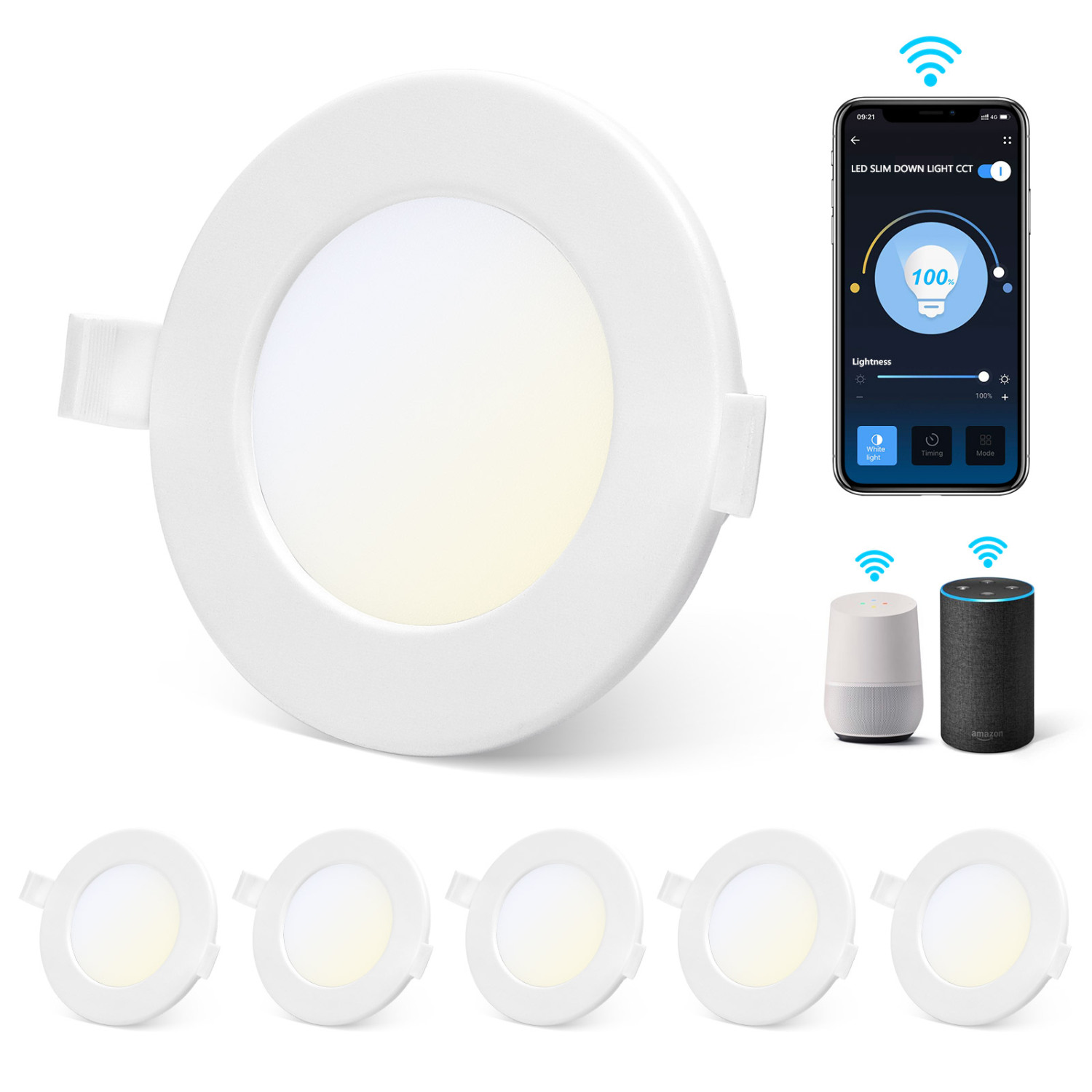 Aigostar Downlight LED Empotrable Inteligente Ultrafina 12W, CCT. Regulable de luz cálida a blanca 3000-6500K, 820lm. Compatible Alexa y Google Home. foco empotrable LED: 17 x 3,2 cm alto.(5)